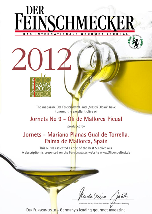 Der Feinschmecker olive oil Jornets diploma Der Feinschmecker olive oil Jornets diploma