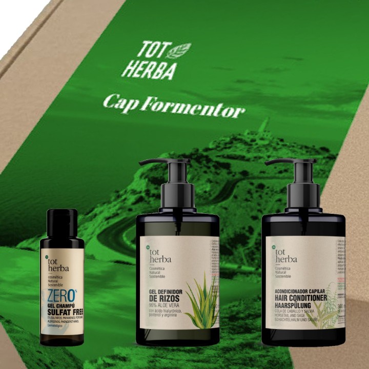 PACK CAP FORMENTOR
Gel champú Zero, Acondicionador de cola de caballo y salvia, Gel definidor de rizos