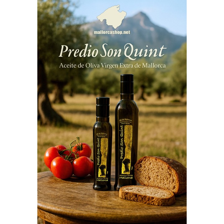 Predio Son Quint extra virgin olive oil. In the Serra de Tramuntana, Mallorca.